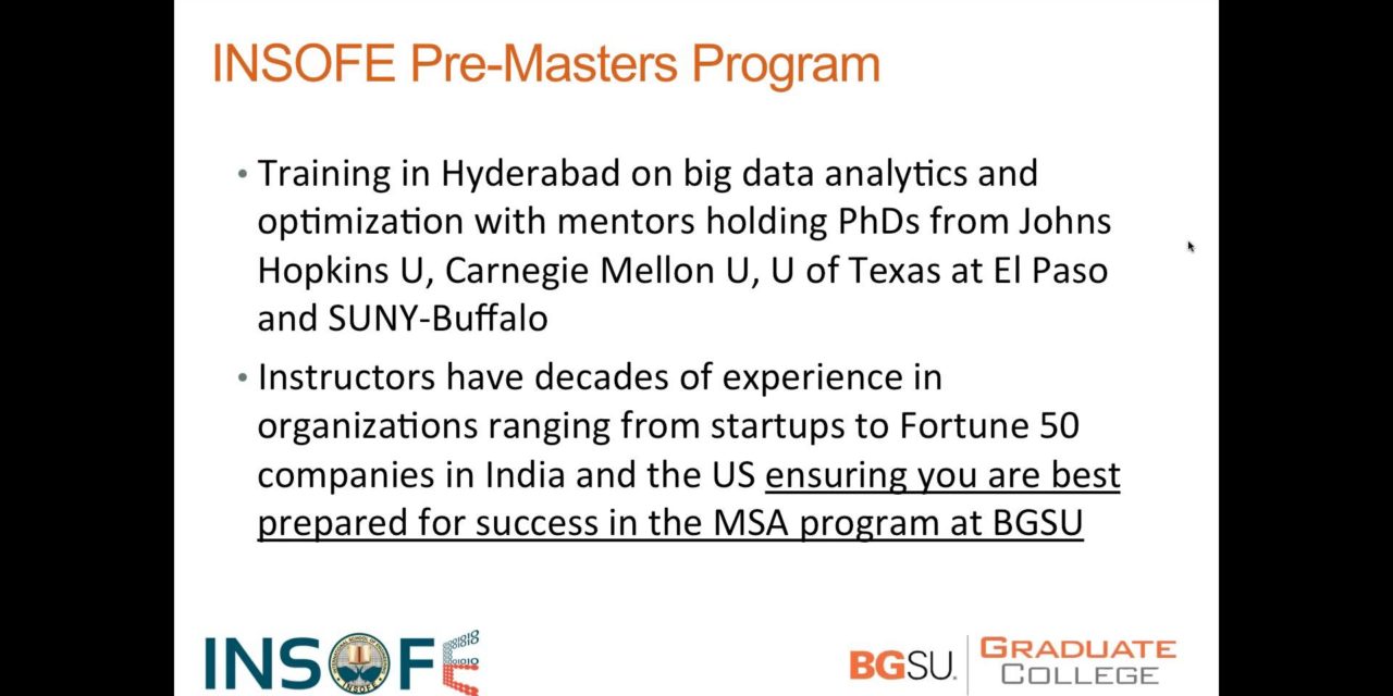 INSOFE & Bowling Green State University – Webinar – Masters in Analytics in USA